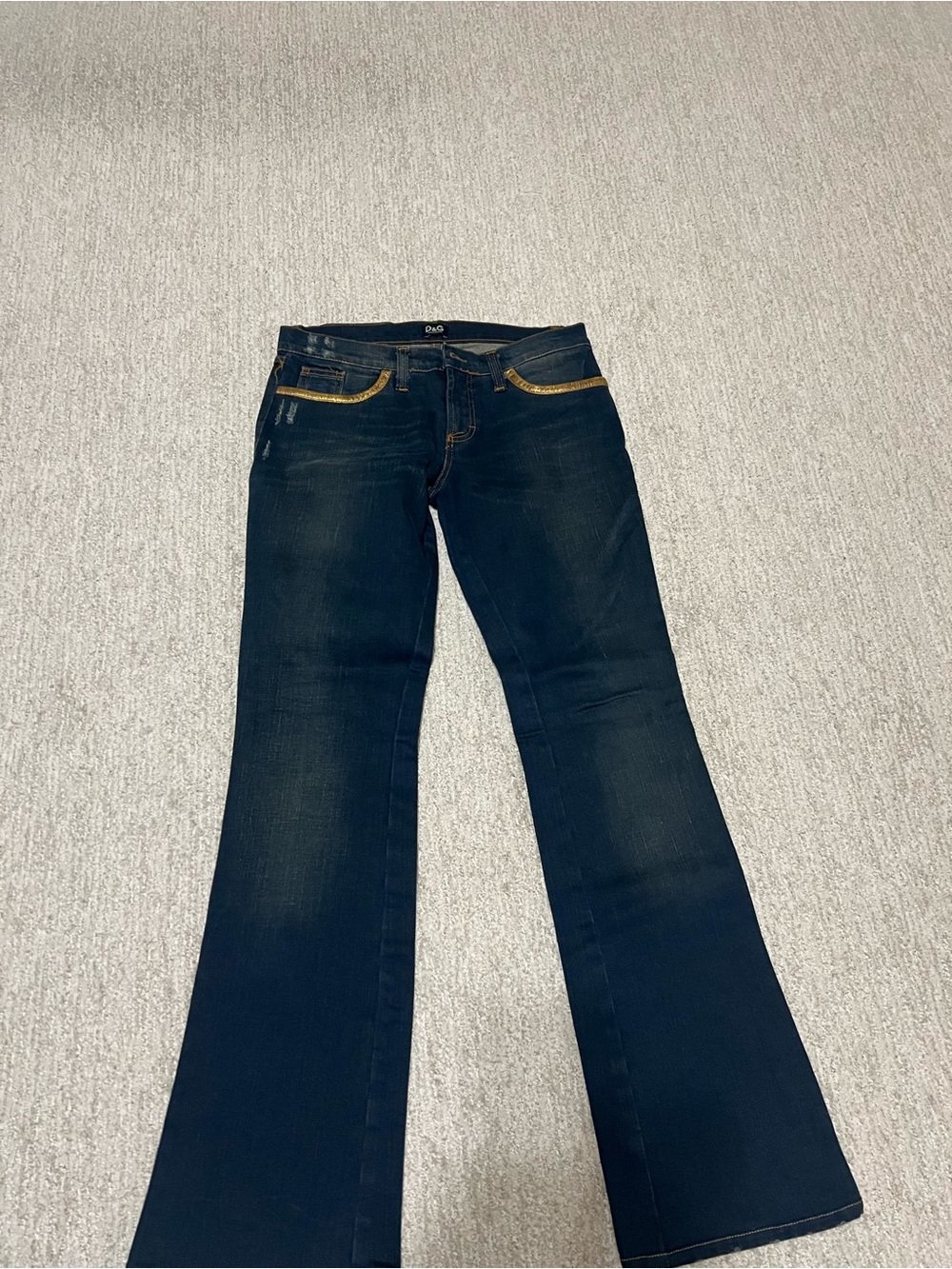 D&G Dark Blue Flared Jeans with Gold Accent Stitching